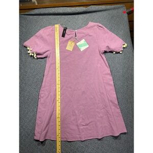 NWT Umgee Dress Womens Small Purple Fringe Hem Boho Shift Short Sleeve